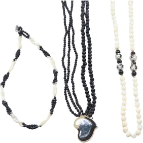 [3] 5-Strand Black Onyx Necklace, Black Onyx & MOP Braided Necklace, MOP Black Onyx Cloisonne