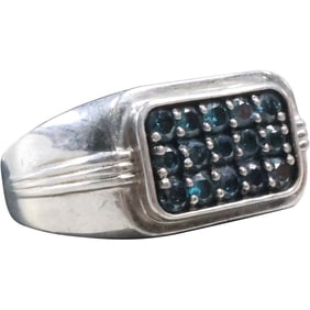 SJ .925 Sterling Silver Men's Ring with Aquamarine Stones Ring Size 12 , 1 in. x 1/2 in.