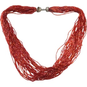 Konyak Naga Red Glass Trade Bead Necklace, classic antique original 35-strand