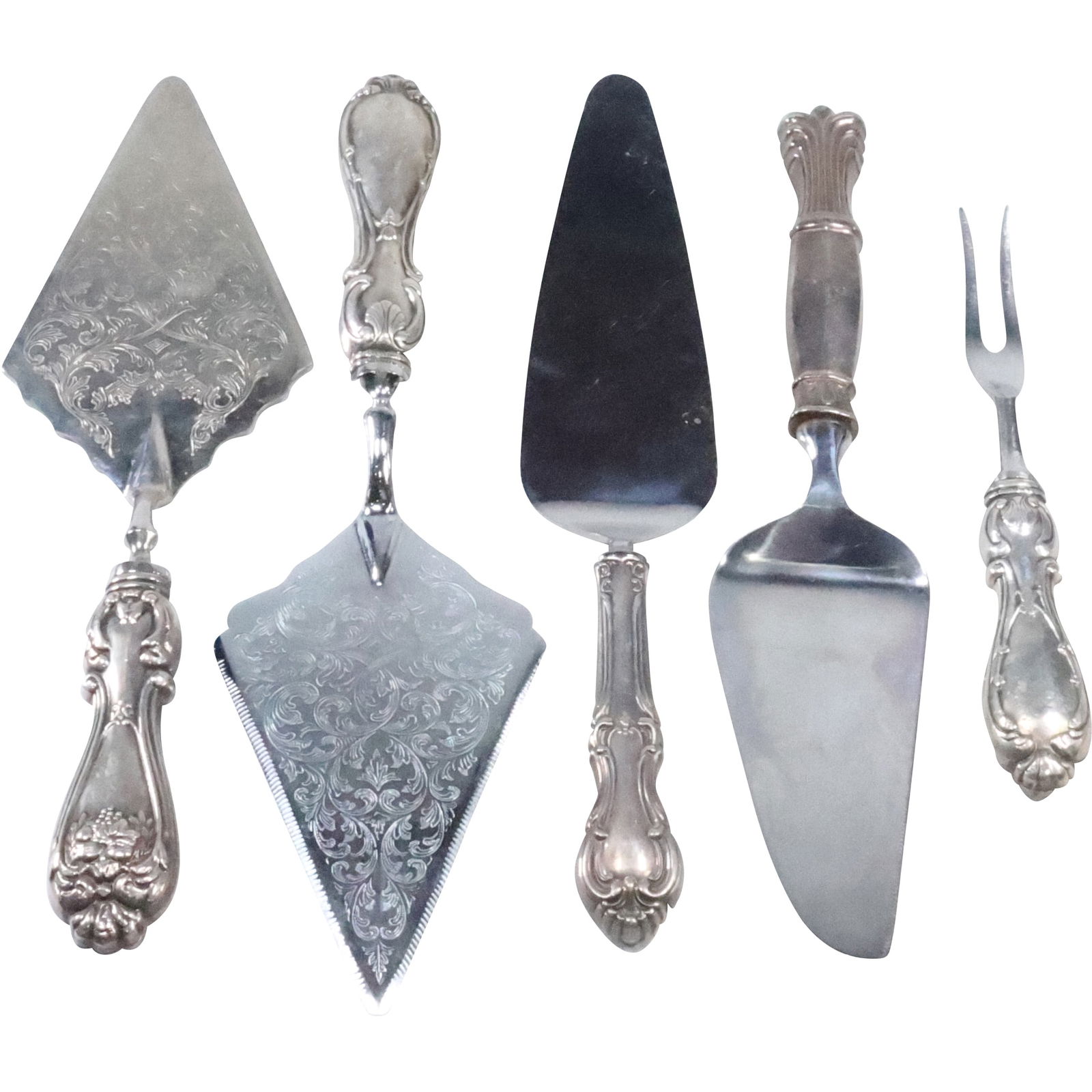 5 Assorted Sterling Silver Handles Serving Utensils Pie Cake Servers, Fork, average size 11 1/2 in. (1 of 20)