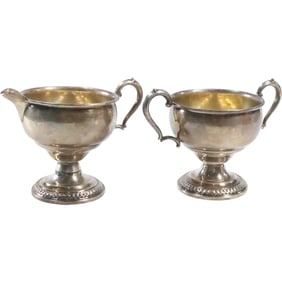 Sterling Silver Weighted "La Pierre" Sugar and Creamer Set 3 in. x 5 in. & 3 1/4 in. x 4 1/2 in.