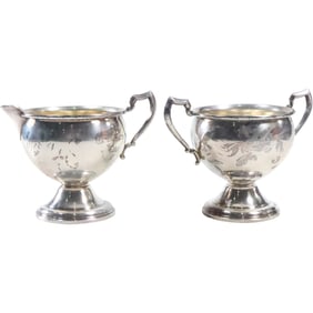 Sterling Silver Weighted "La Pierre" Sugar and Creamer Set 3 1/2 in. x 4 1/2 in. & 3 1/2 in. x 4 3/4