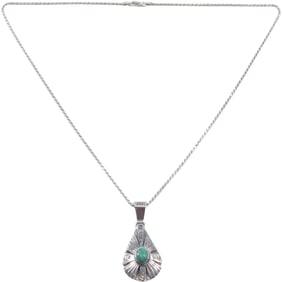 Native American Indian "H" Cecil Henry? Sterling Silver Pendant with Malachite Necklace 24 in.