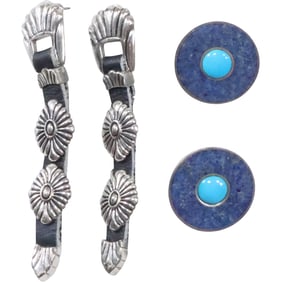 2 Pairs Sterling Silver Buckle Straps Earrings CSC & CP Carolyn Pollack Disc Earrings Turquoise