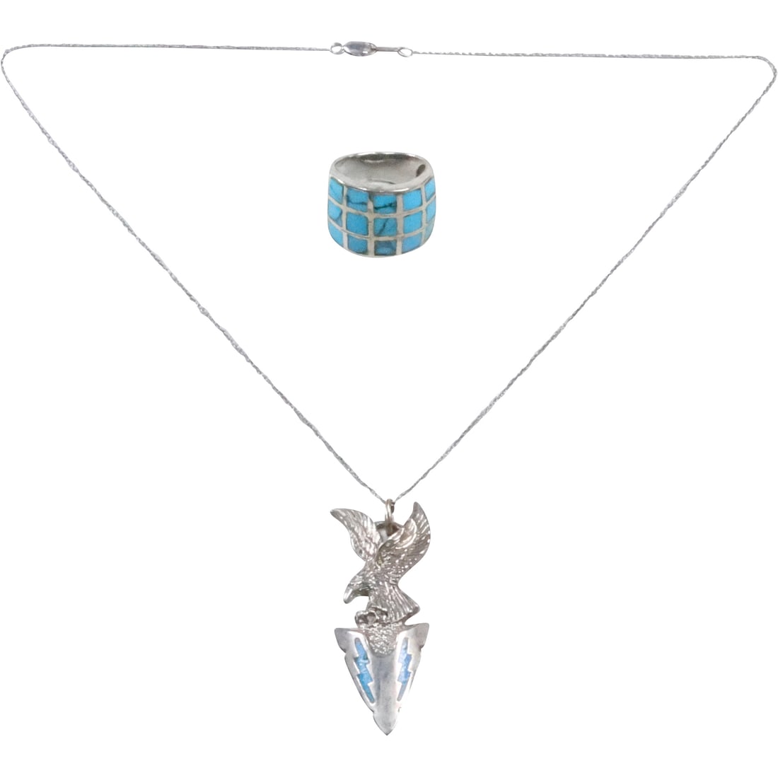 WJ .925 Sterling Silver Eagle Pendant Necklace on .925 Sterling 18 in. Chain; .925 Sterling Ring (1 of 20)