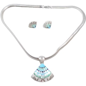 CP Carolyn Pollack Sterling Silver Malachite, MOP, Turquoise, Amethyst Shell Pendant Necklace