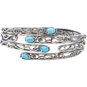 CR Carolyn Pollack, .925 Sterling Silver with Turquoise Hinged Bangle Bracelet 2 5/8 in. x 2 1/8 in.