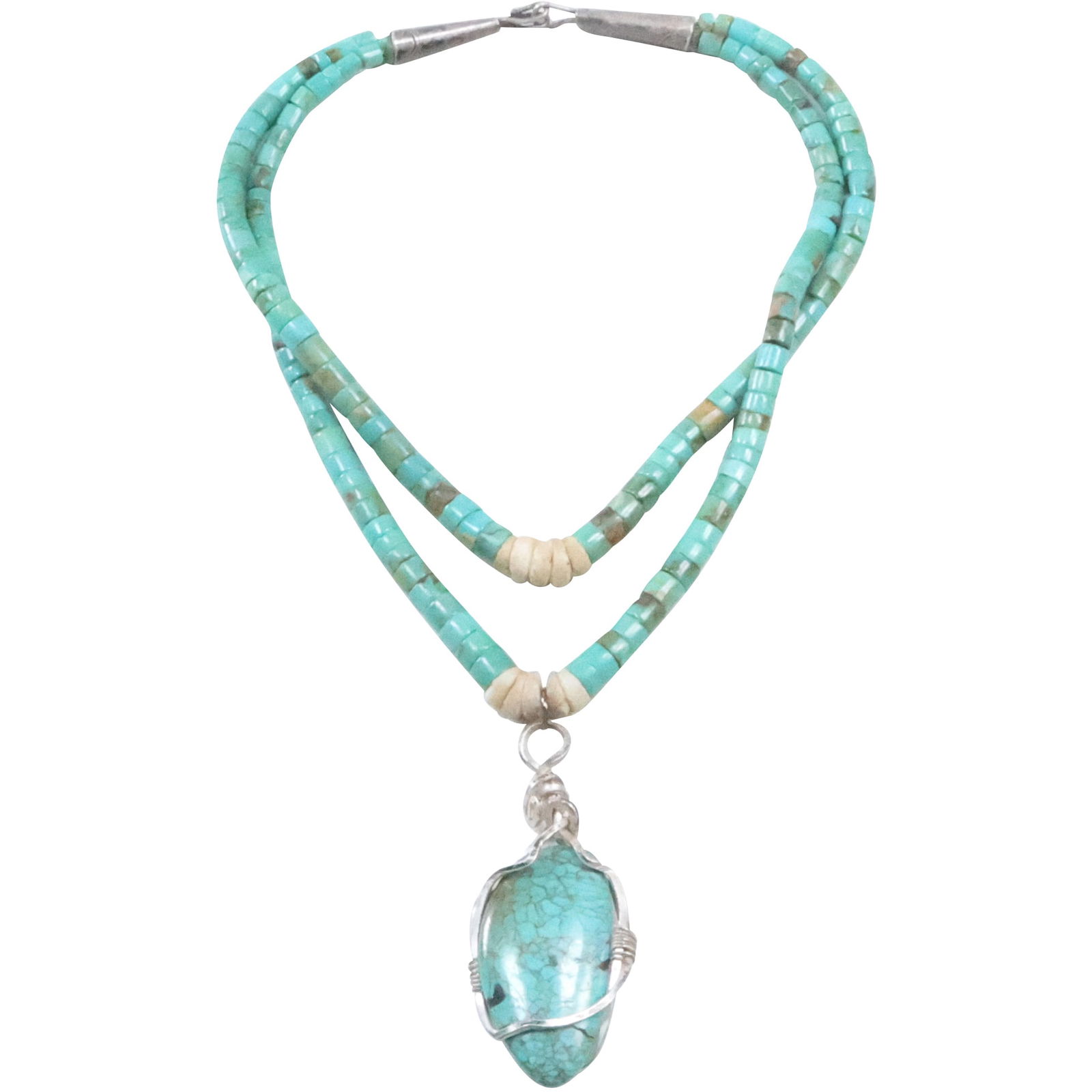 Native American Indian Navajo Turquoise Beaded Necklace with Turquoise Stone Pendant (1 of 16)