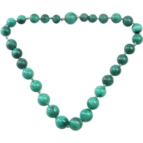 Malachite Beaded Necklace with 14k Gold Clasp