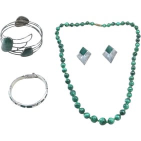 5pc Sterling & Malachite Matching Jewelry Set.