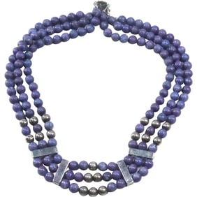 Three-Strand Lapis Lazuli Necklace with Silver Spacers