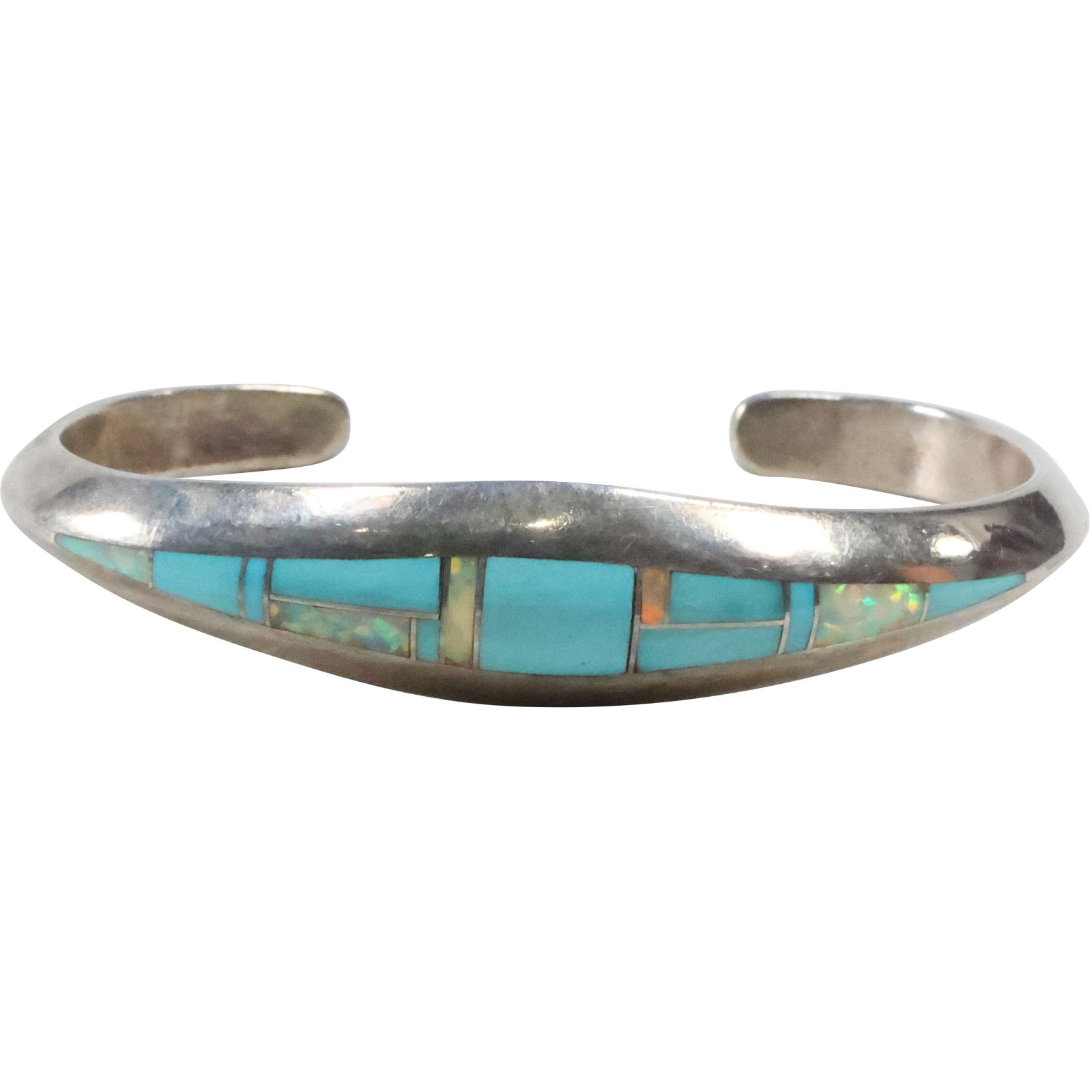 Sterling Silver Cuff Bracelet with Opal & Turquoise Inlay Stones (1 of 13)