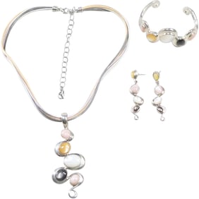 5-Piece Carolyn Pollack .925 w/ Mother of Pearl Necklace, Bracelet, and Earrings Set