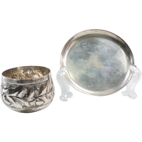 Sterling Silver Dish & Sterling Silver Cup / Lid, weighs 75.5 grams total