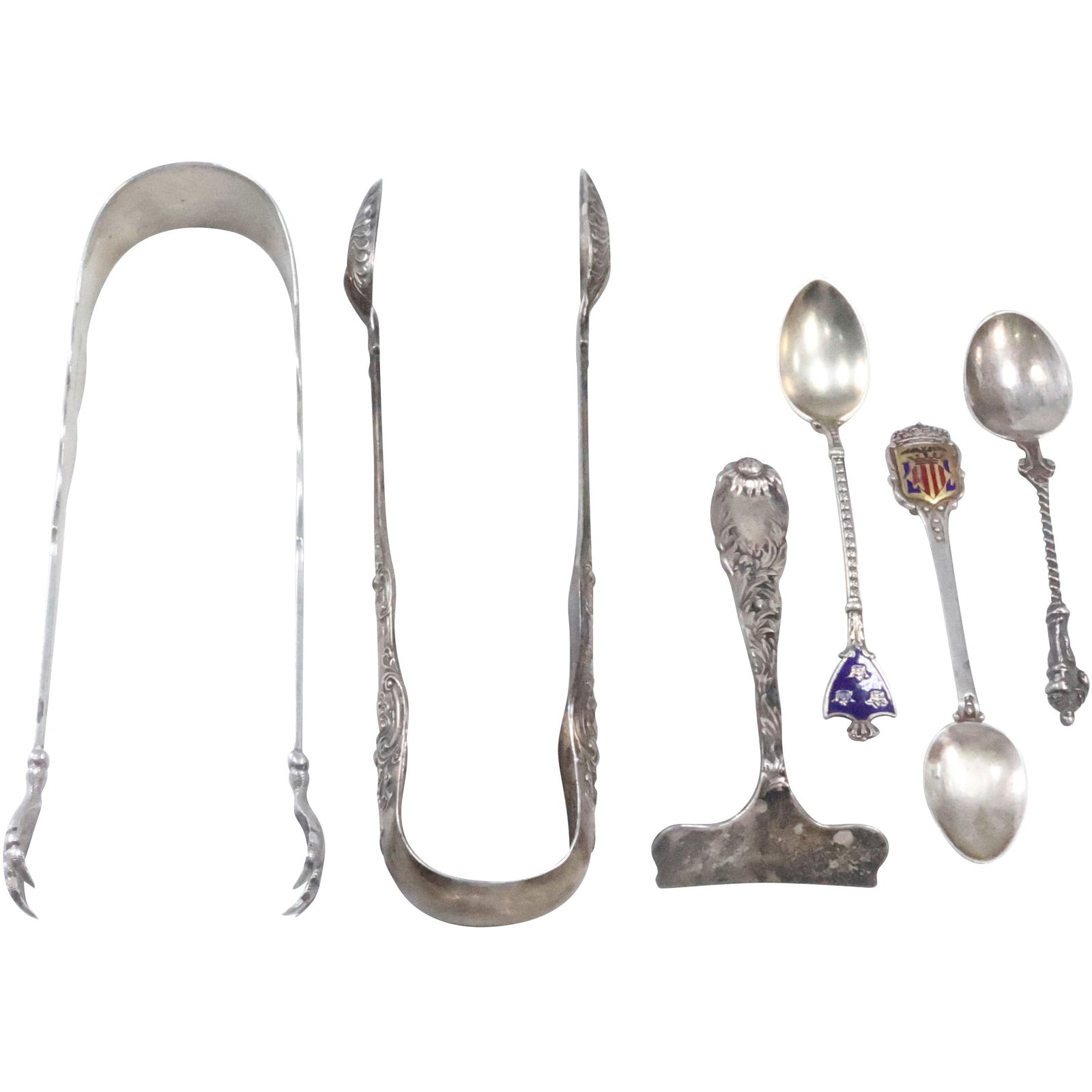 6 Assorted Sterling Silver Utensils: Lg. Sterling Tongs, Sm. Sterling Tongs, Sterling Food Pusher, (1 of 20)