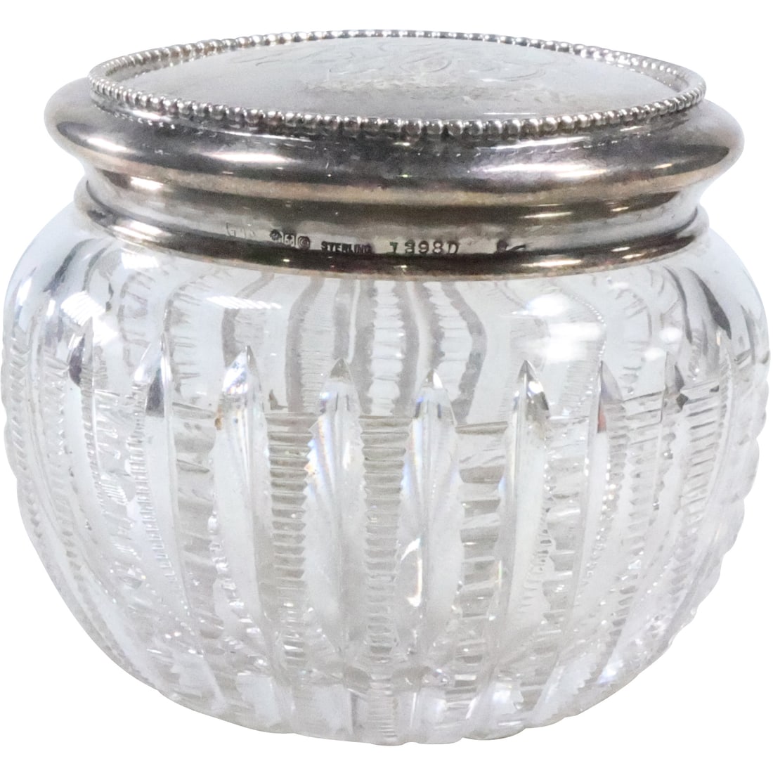 Sterling Silver Covered Top Cut Glass Dresser Jar 3 1/4 in. height x 3 1/2 in. diameter (1 of 20)