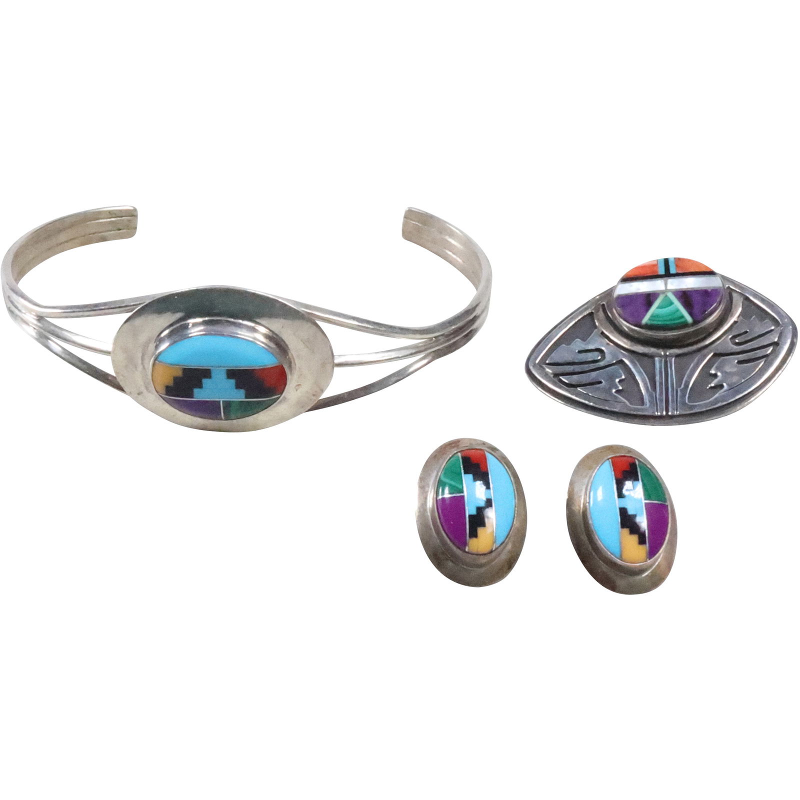 Sterling Silver "J" JASON LIVINGSTON Navajo Cuff Bracelet with Malachite, Amethyst, Howlite, (1 of 20)