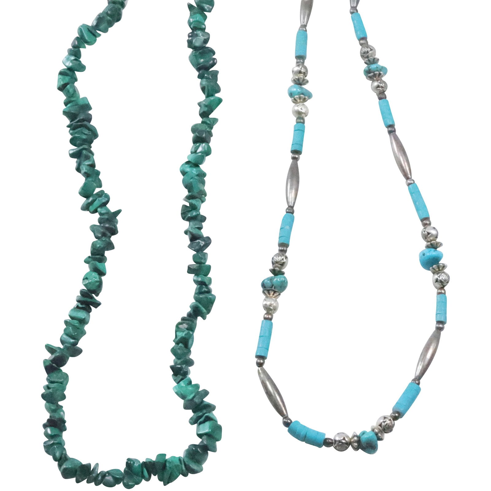 [2] Turquoise Chip Necklace 30 in. x 3/8 in. & Turquoise and Silver Beads Necklace 32 in. x 1/4 in. (1 of 20)
