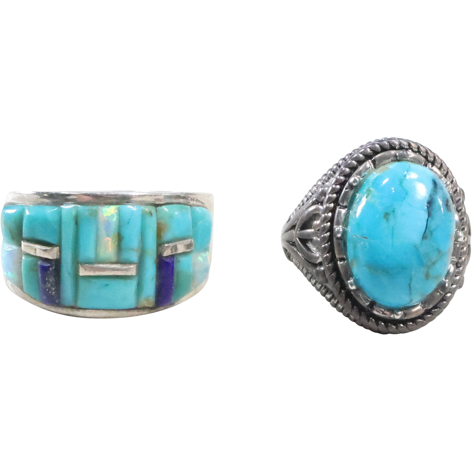 [2] .925 Sterling Silver Stauer Ring with Turquoise size 5 & Sterling with Opal, Lapis, Amethyst, (1 of 19)