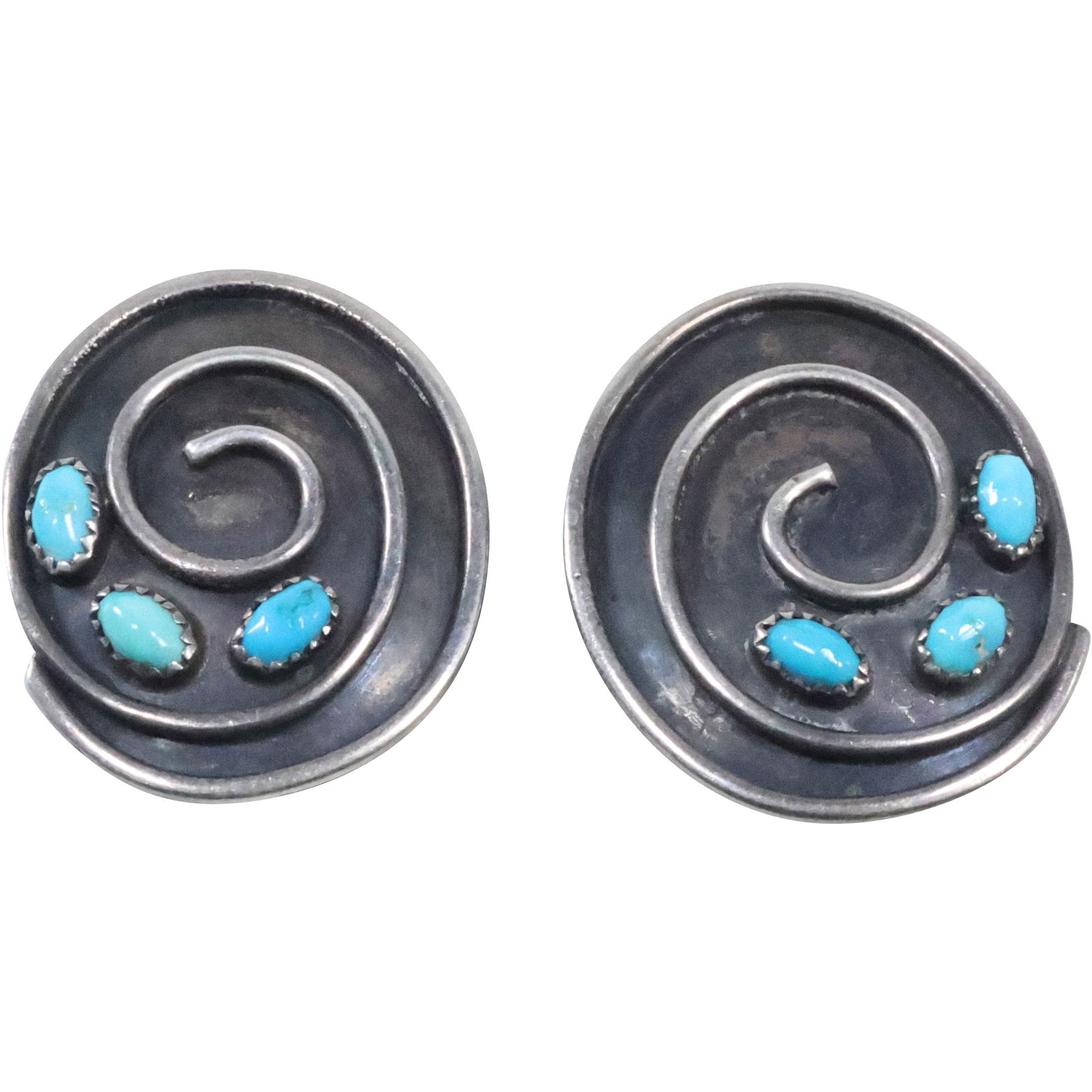 Native American Indian "AC" ALBERTO CONTRERAZ Navajo Silversmith Sterling with Turquoise Earrings (1 of 14)