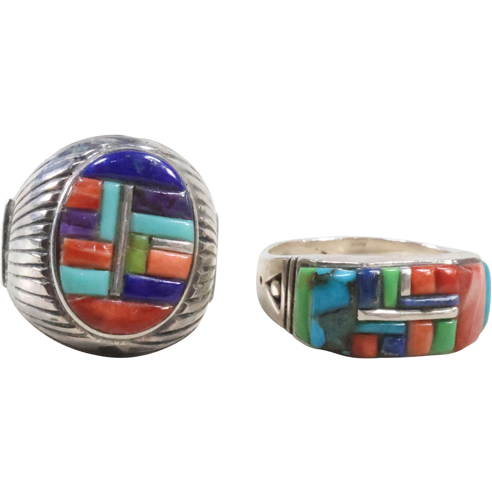 [2] Native American Navajo Sterling Silver with Turquoise, Coral, Lapis Ring Size 13 [Sunrays (1 of 19)