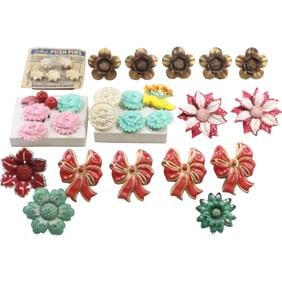 Estate Grouping 32 Assorted Curtain Tacks and Push Pins, sizes 5/8 in. to 2 1/4 in.