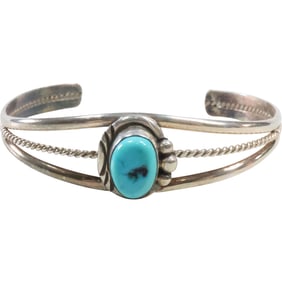 HOPAS American Indian Navajo Sterling Silver with Turquoise Cuff Bracelet, 2 1/8 in. x 2 1/8 in.