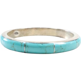 .925 Mexico Sterling Silver with Turquoise Bangle Bracelet, heavy, 3 in. x 3/8 in., inside 2 1/2 in.