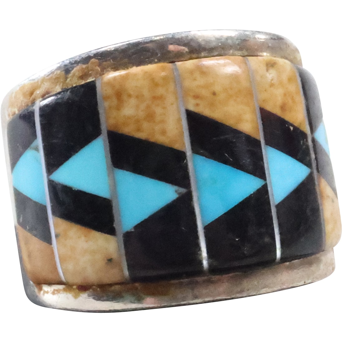 Sterling Silver Turquoise, Black Onyx, Agate Large Heavy Native American Indian Ring Size 12 (1 of 10)