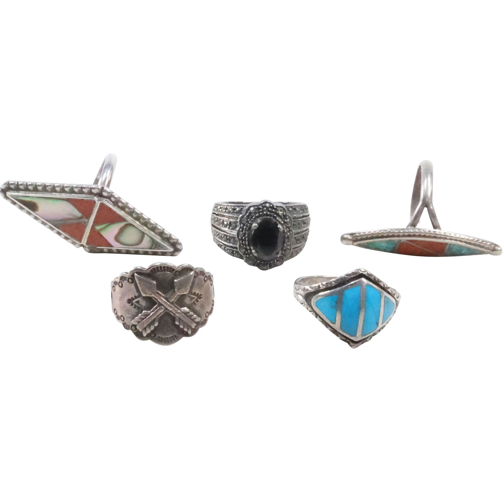 5 Assorted Native American Rings: .925 Sterling with Turquoise size 7.5; Sterling Turquoise Coral (1 of 20)
