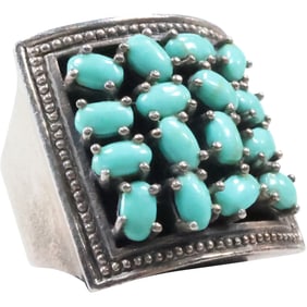.925 NL Sterling Silver with Sleeping Beauty Turquoise Ring Size 8.25, 1 in. x 1 in.