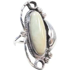 marked ELA Sterling Silver with Agate Navajo Ring Size 7, 7/8 in. x 1 1/2 in.
