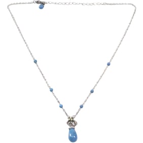 .925 Sterling Silver & 18K Gold with Lapis Tear Drop Lapis Pendant Necklace on .925 Sterling Chain
