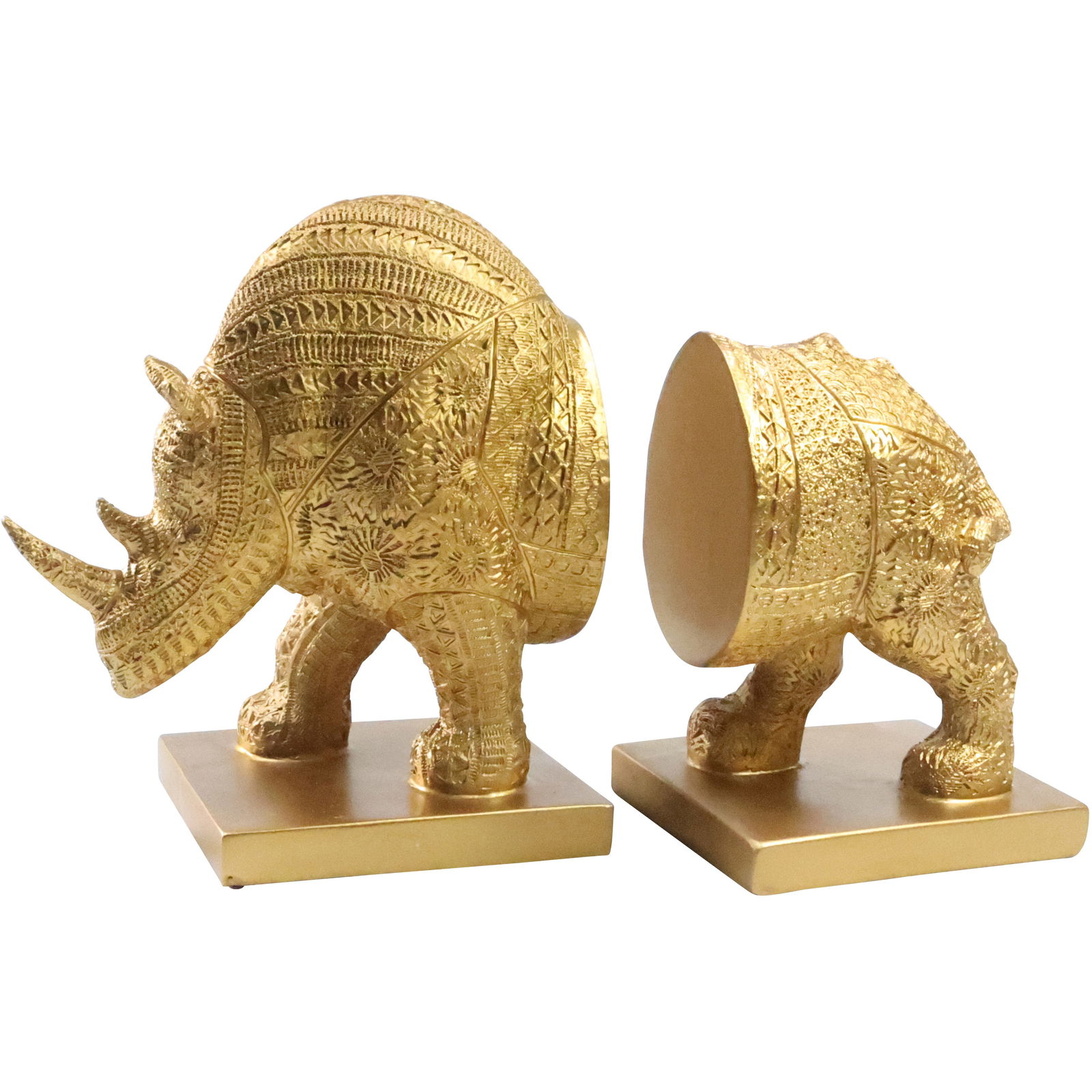 Novelty Rhinoceros Figure Bookends in Gold Gilt Finish, Hard Resin Composition (1 of 20)