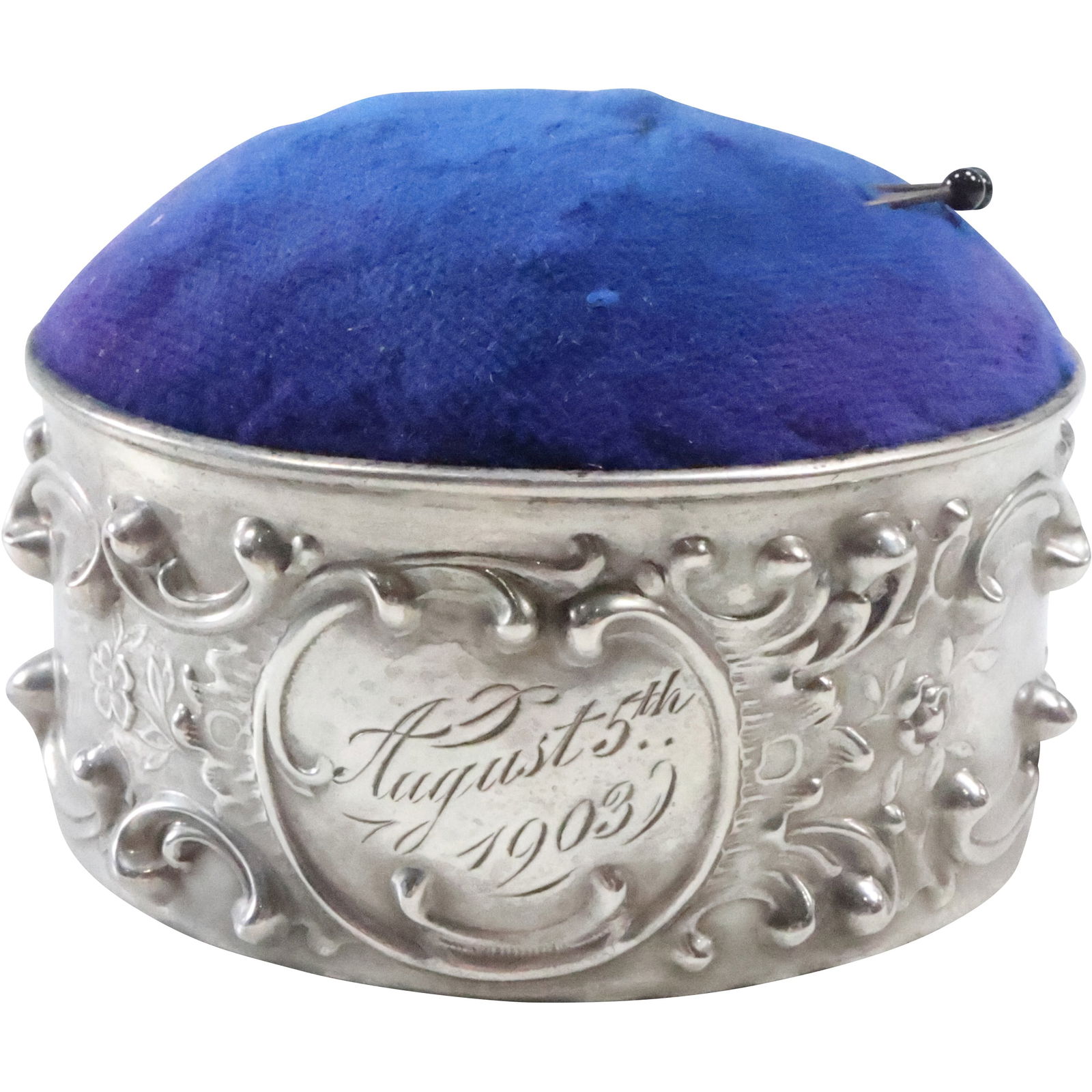 .925 Sterling Silver Pin Cushion, Beautifully Hand Tooled, 1 1/2 in. x 3 in. (1 of 16)