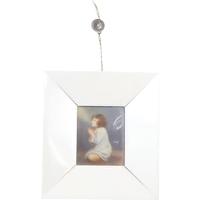 Miniature Signed Oil Painting of Young Girl Praying Mounted in a Bone Frame