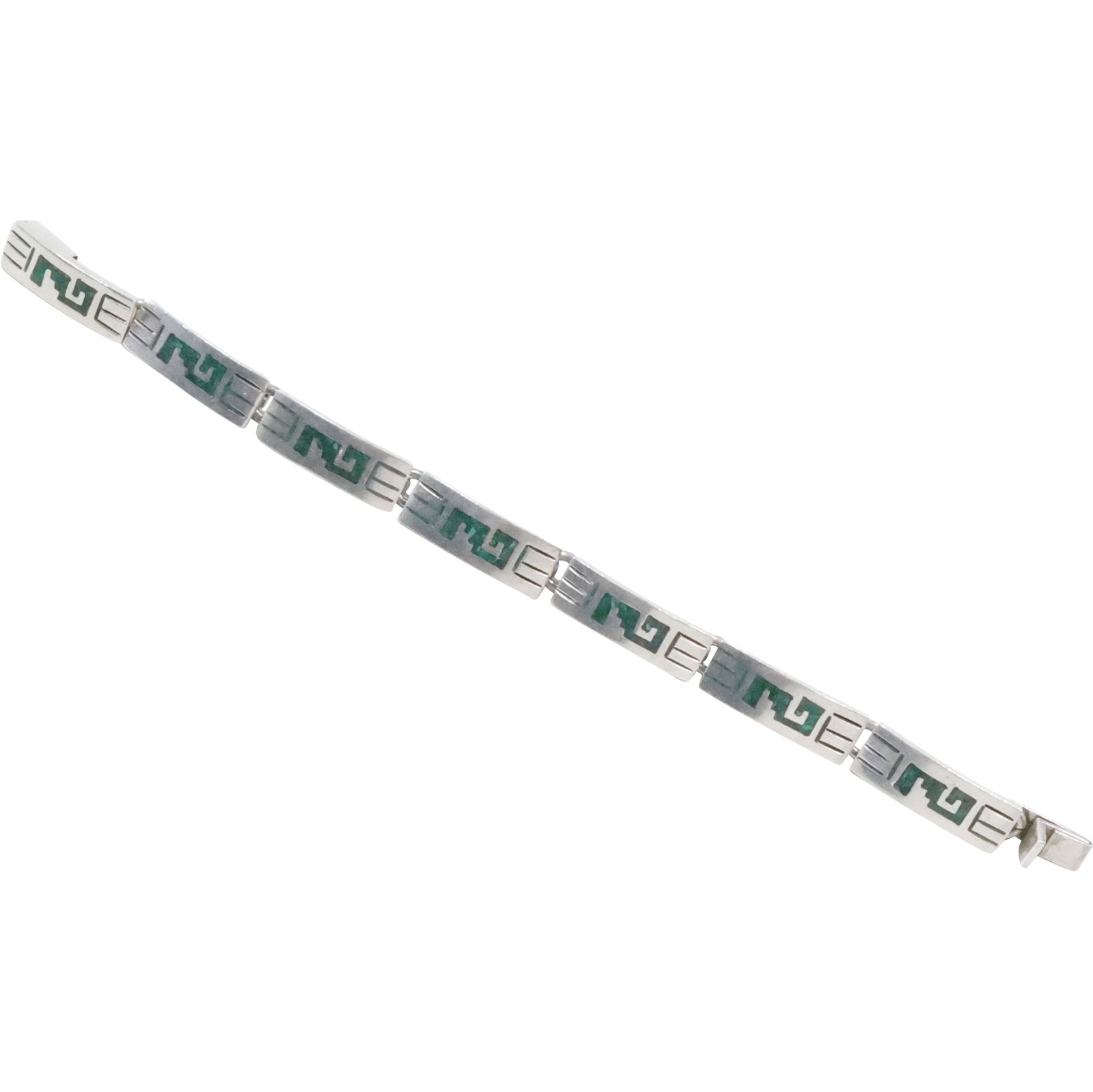 .925 Sterling Silver Mexico TS-TS with Inlaid Malachite Bracelet 7 1/2 in. x 3/8 in. (1 of 13)
