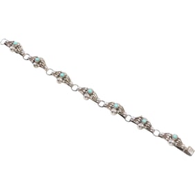 .925 ROC Sterling Silver and Turquoise Ronnie & Olivia Calabaza Zuni Bracelet 7 in. x 1/2 in.
