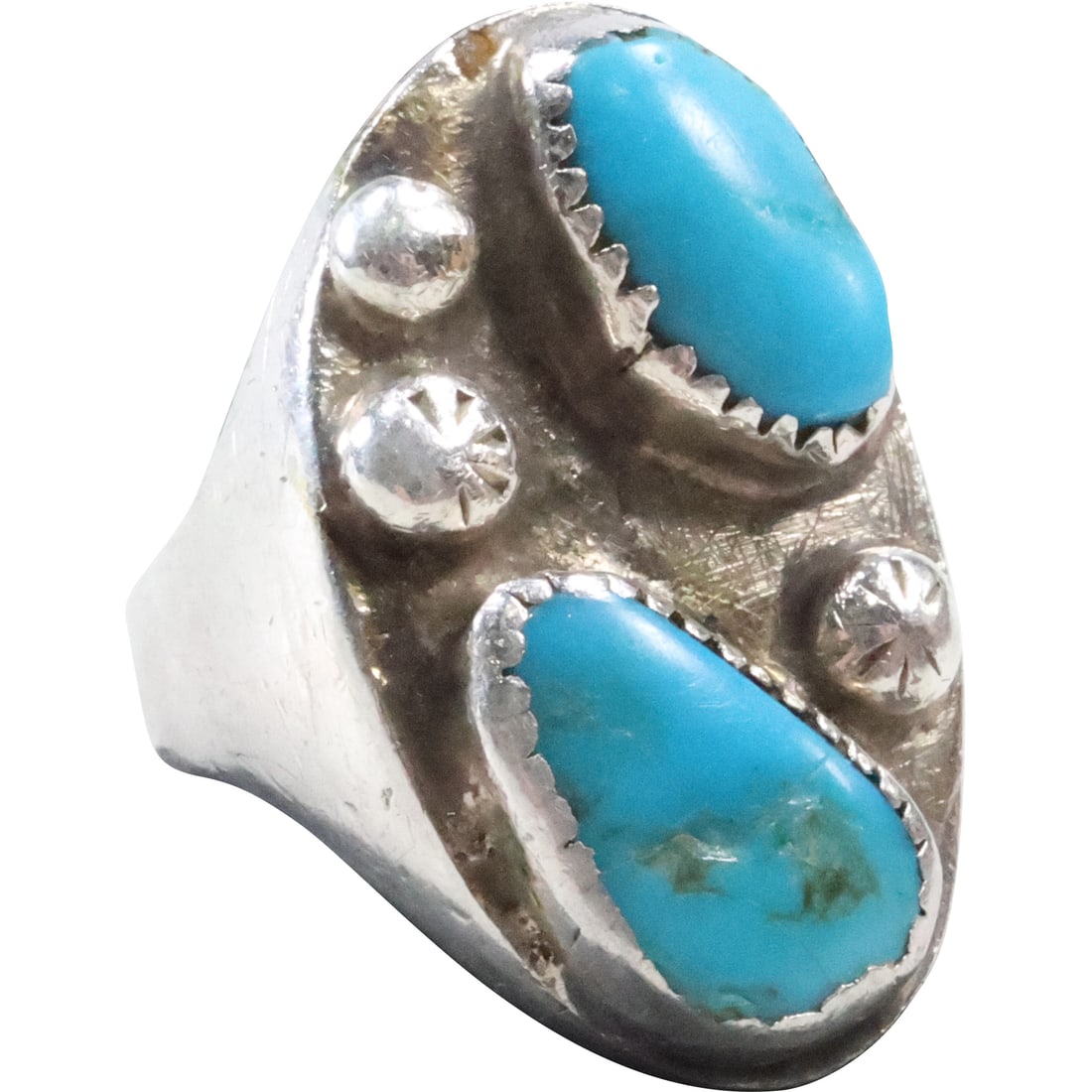 Native American Indian Ring Navajo Sterling Silver & Turquoise Ring Size 11, 1 3/8 in. x 7/8 in. (1 of 12)