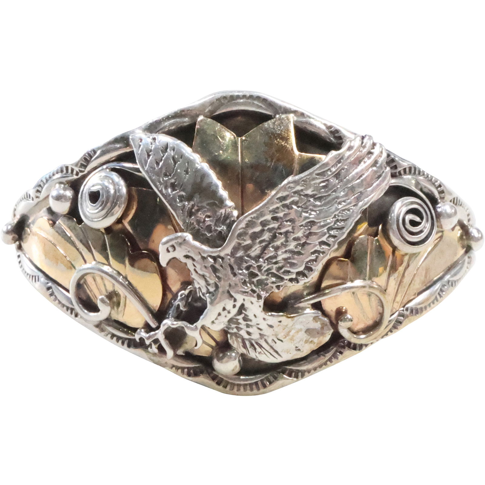 12K Gold Filled & .925 Sterling Silver GW GLORIA WASETA Zuni Cuff Bracelet (1 of 16)
