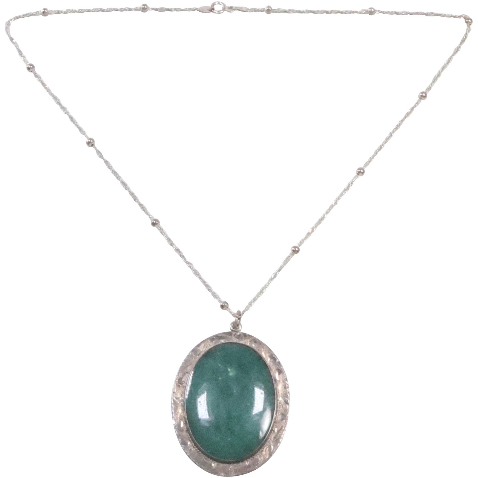 Sterling Silver with Large Green Jasper Stone Pendant on 18 in. Byzantine Chain Sterling (1 of 19)