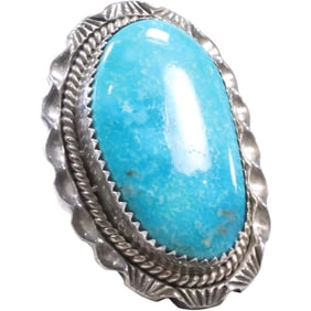Native American Indian Sterling Silver & Turquoise DS DOROTHY  SECATERO Navajo Ring Size 6