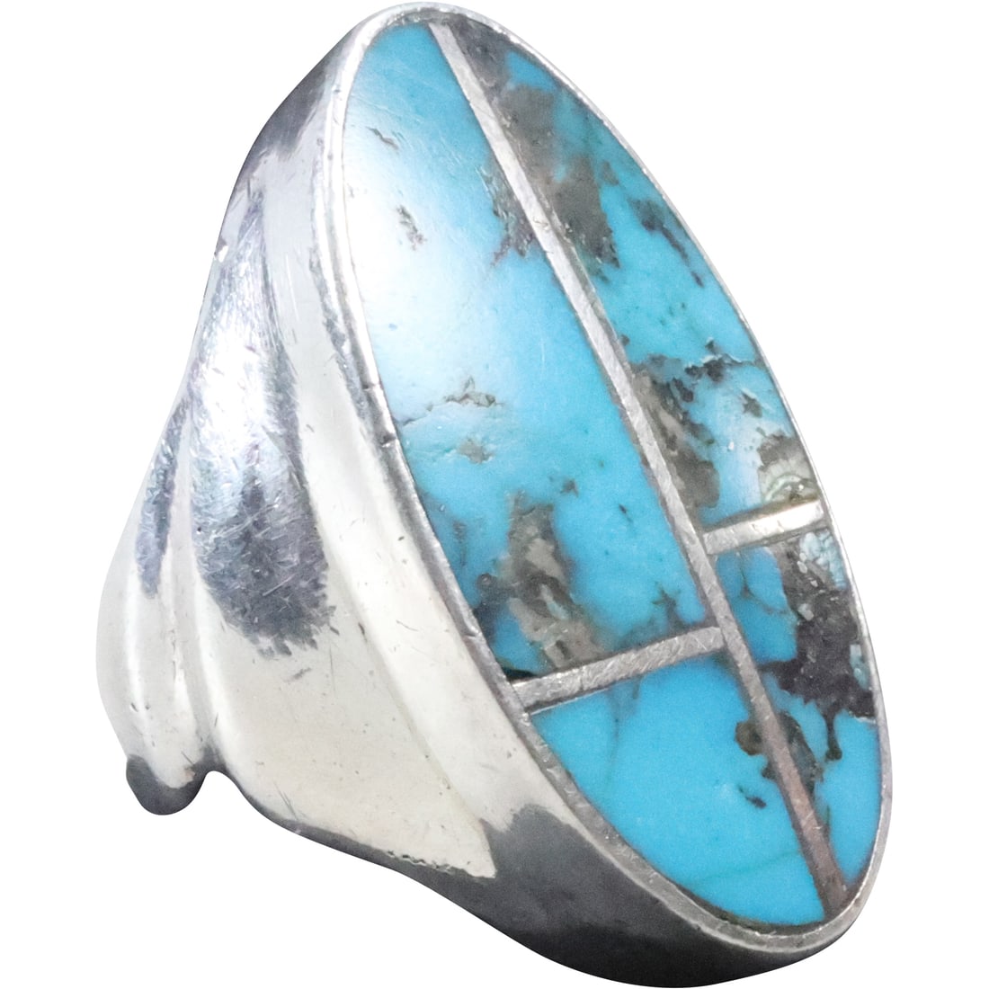 Unsigned Sterling Silver & Inlaid Turquoise Native American Indian Zuni Ring Size 10.5 (1 of 12)