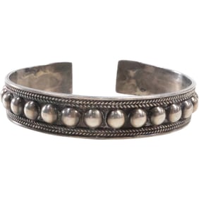 .925 Sterling Silver Beading Motif Cuff Bracelet 2 5/8 in. x 2 1/8 in. x 1/2 in. weighs 22.2 grams