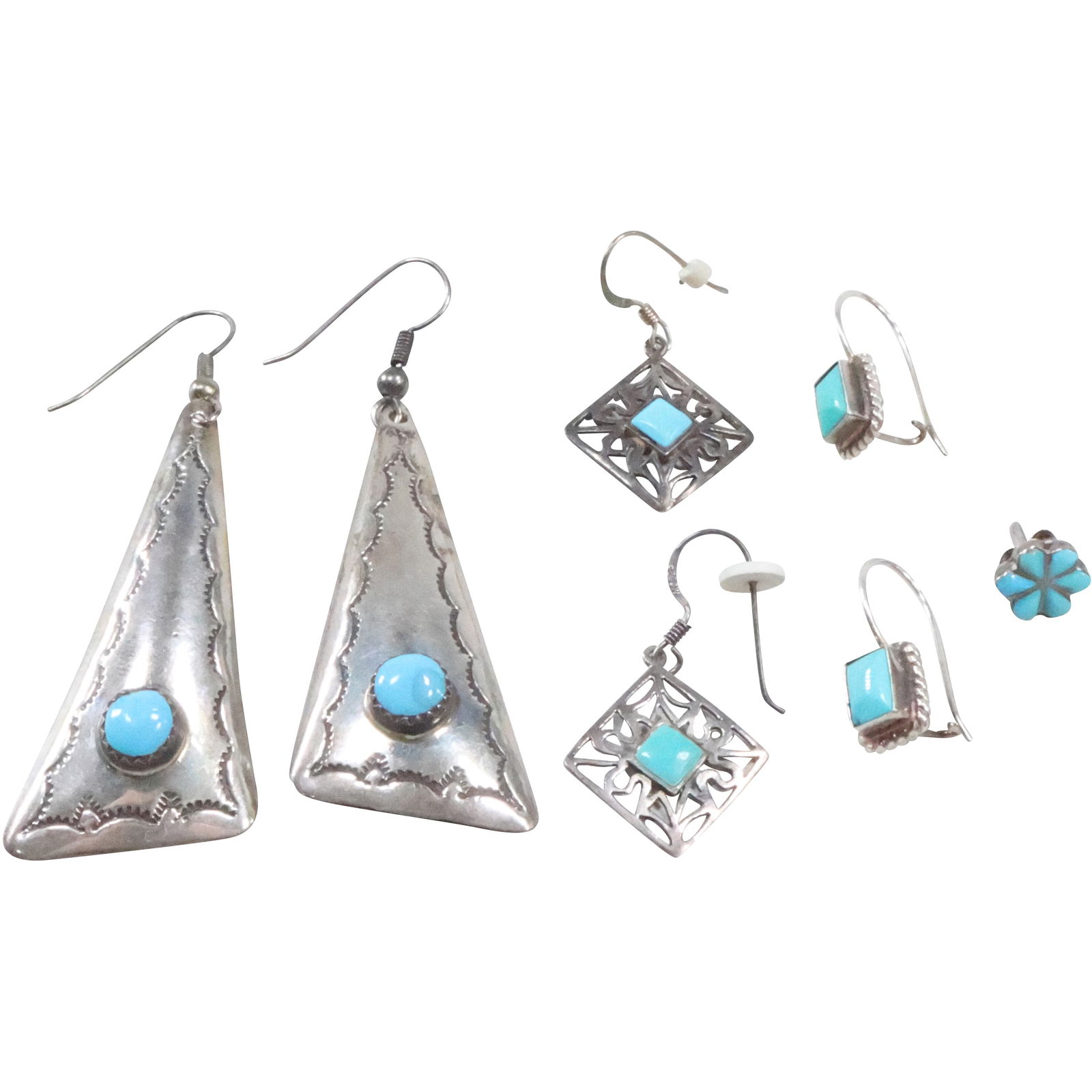 4 Pairs Assorted Sterling Silver Earrings: "K" KEITH JAMES Navajo Sterling with Turquoise Triangular (1 of 15)
