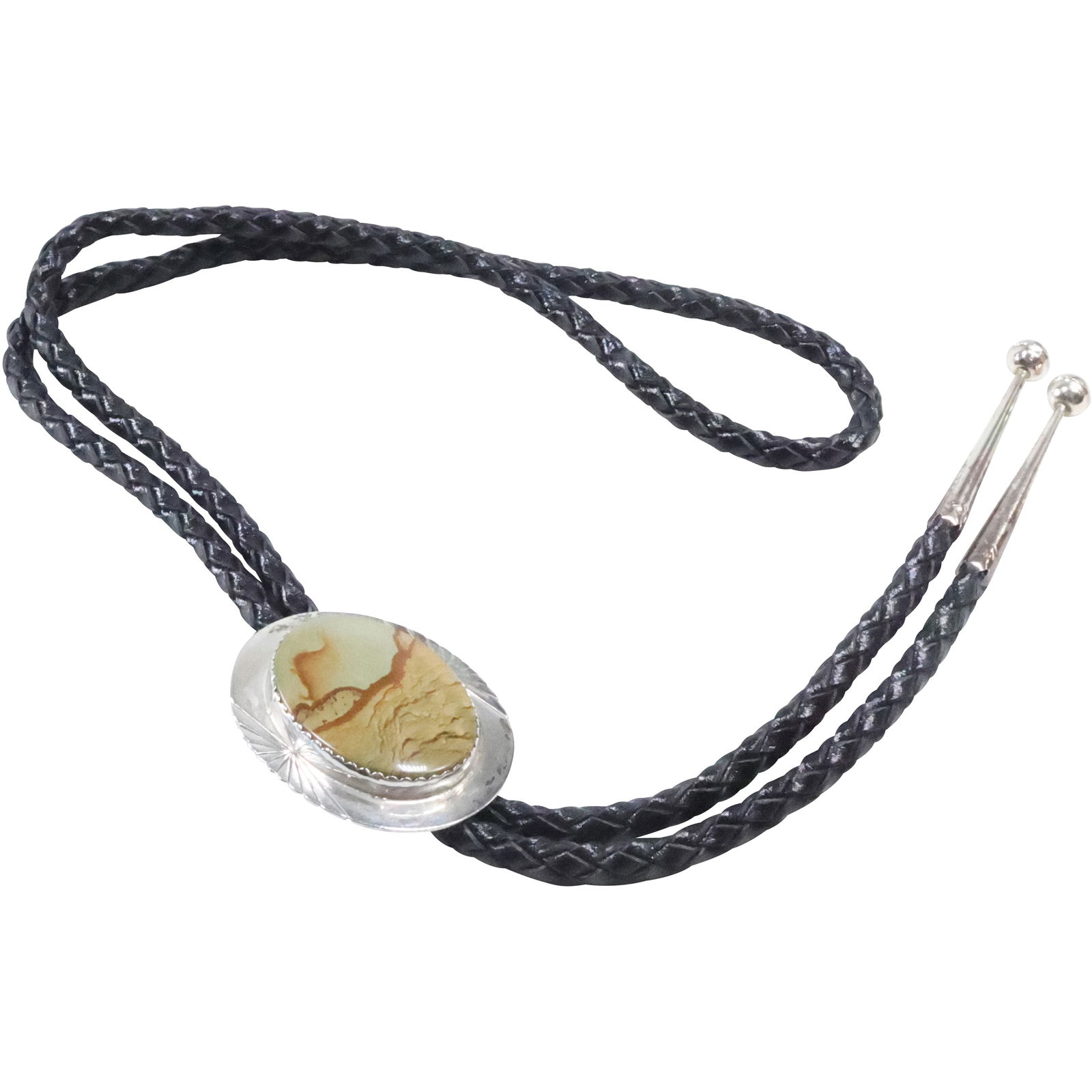 Sterling Silver with Agate and Sterling Tips Bolo Tie Pendant Slider 34 in. x 1/2 in. ;1 3/4 in. x 2 (1 of 14)
