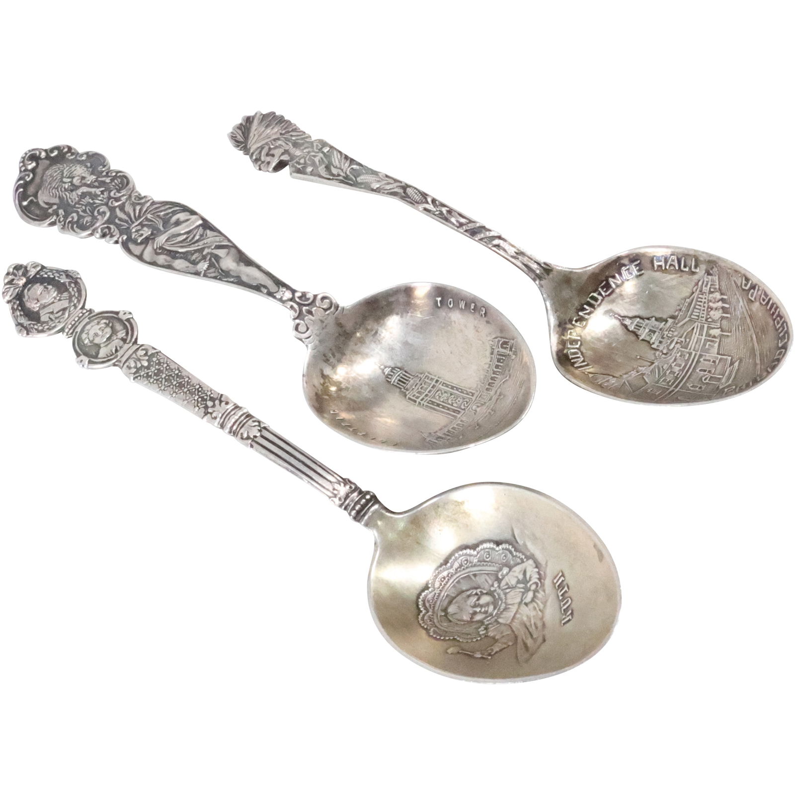 3 Assorted Sterling Silver Spoons: American Souvenir Buffalo NY; P&B Indian Chief, Independence Hall (1 of 19)