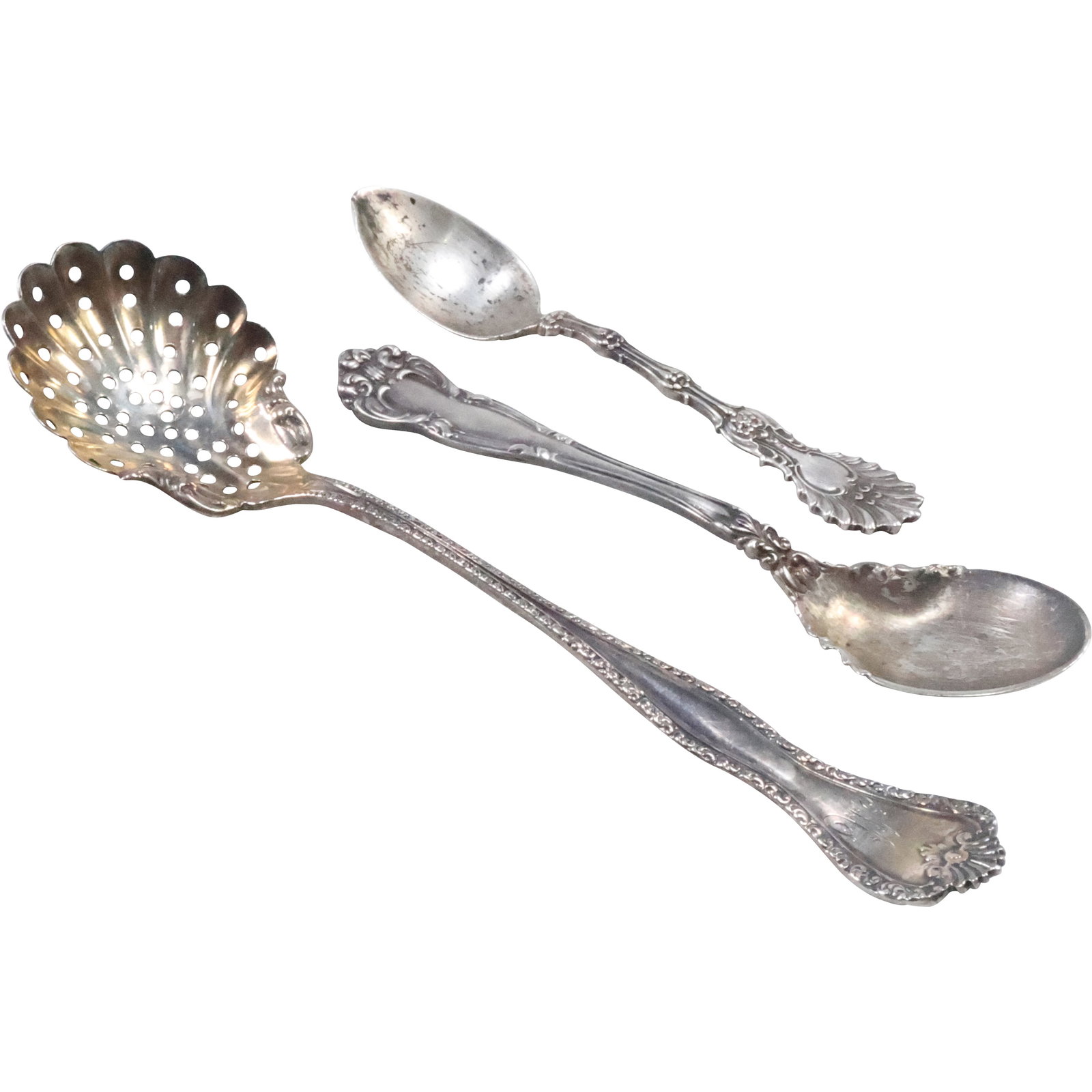 [3] Sterling Sugar Spoon; Sterling Sugar Spoon; Hamilton & Deringer Sterling Spoon 49 grams tw: [3] Sterling Sugar Spoon 4 in.; Sterling Sugar Spoon 4 1/2 in.; Hamilton & Deringer Sterling Spoon 6 in., 49 grams total weight