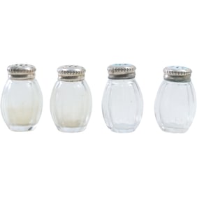 Set of 4 "Christofle" Sterling Silver Top Crystal Glass Salt & Pepper Shakers Fitted Box