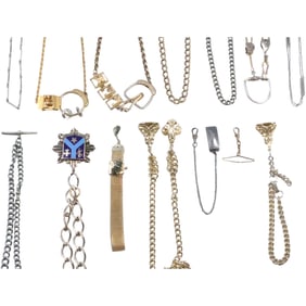 14 Assorted Vintage Watch Fob Chains - Variety - Sizes 6 in., 8 in., 16 in., 18 in., 38 in.